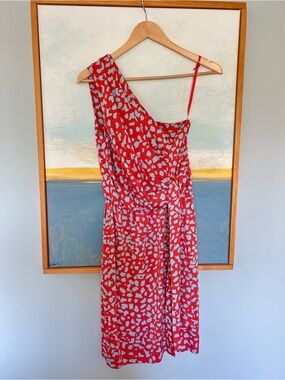 Diane Von Furstenberg Red One-Shoulder Abstract-Print Silk Dress